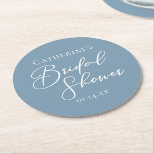 Chic Dusty Blue Brautparty Personalisiert Runder Pappuntersetzer