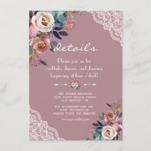 Chic Dusty Blue Dusty Rose Blume Hochzeiten Detail Begleitkarte