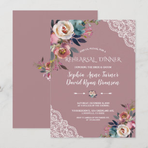 Chic Dusty Blue Dusty Rose Florales Probeessen Einladung