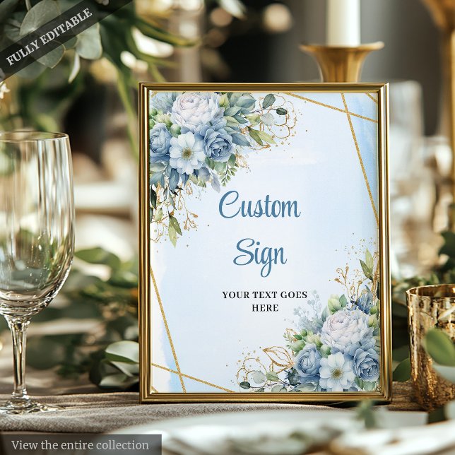 Chic Dusty Blue Eucalyptus Gold Custom DIY-Zeichen Poster (Chic Dusty Blue Eucalyptus Gold Custom DIY Sign)