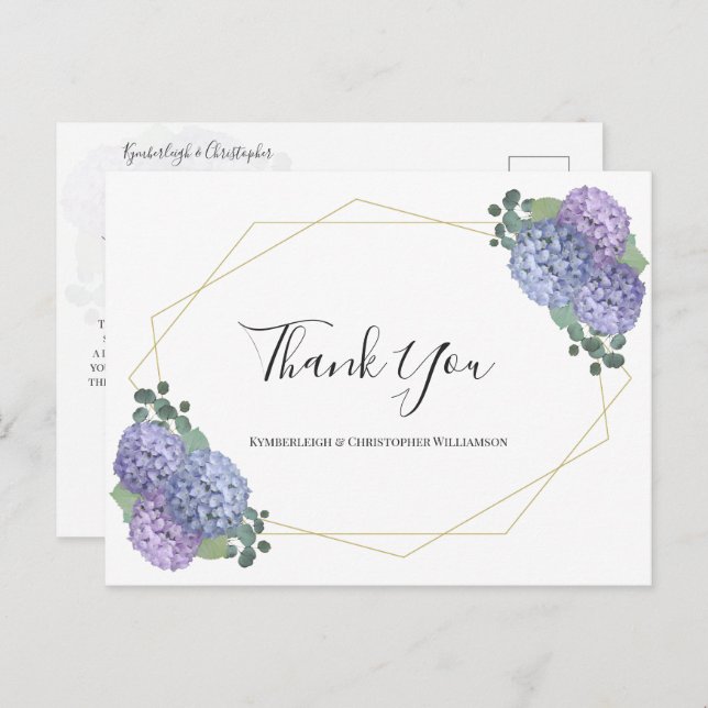 Chic Dusty Blue Floral Geometric Wedding Vielen Da Postkarte (Vorne/Hinten)