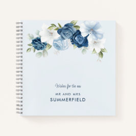 Chic Dusty Blue Floral Wedding Gäestbook Notizbuch