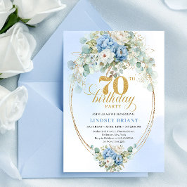 Chic Dusty Blue Flowers 70th Birthday Invitation Einladung