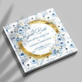 Chic Dusty Blue Gold Glitzer Wedding Guest Book Gästebuch