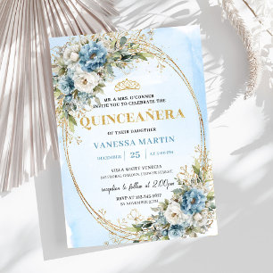 Chic Dusty Blue Gold Grüne Quinceañera-Einladung Einladung