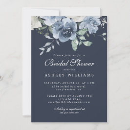 Chic Dusty Blue Ivory Rose Dark Blue Brautparty Einladung