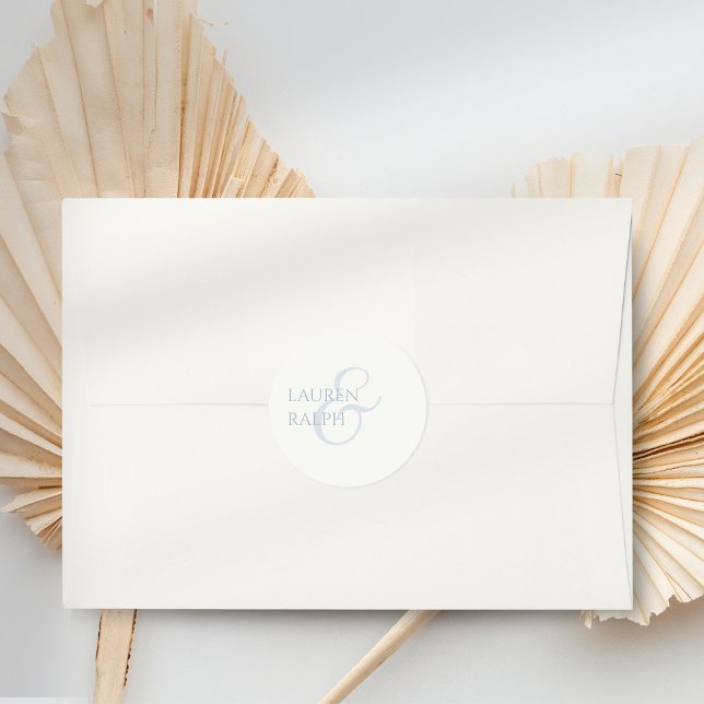 Chic Dusty Blue & Ivory Script Wedding Runder Aufkleber (Von Creator hochgeladen)