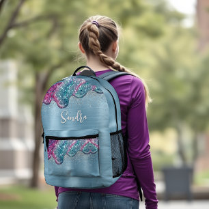 Chic dusty blue lila Tropfen tropfen Monogramm Bedruckter Rucksack