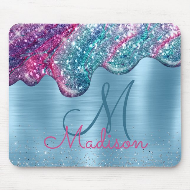 Chic dusty blue lila Tropfen tropfen Monogramm Mousepad (Vorne)