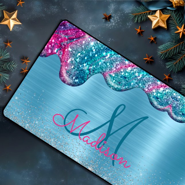 Chic dusty blue lila Tropfen tropfen Monogramm Schreibtischunterlage (Von Creator hochgeladen)