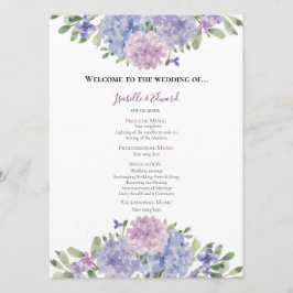 Chic Dusty Blue Lilac Watercolor Floral Wedding Programm