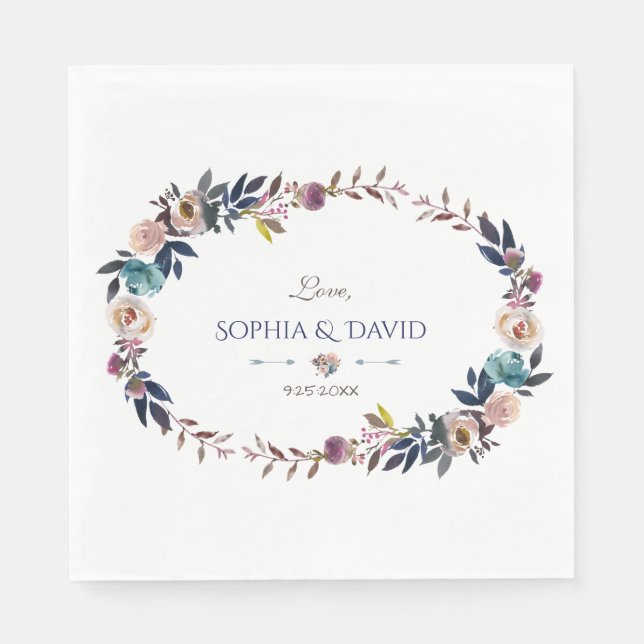 Chic Dusty Blue Misty Rose Wreath Wedding Serviette (Vorderseite)