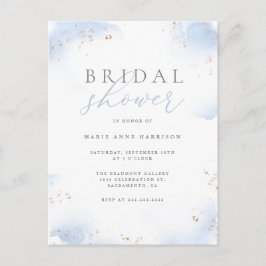 Chic Dusty Blue Ombre Gold Dust Brautparty Einladungspostkarte