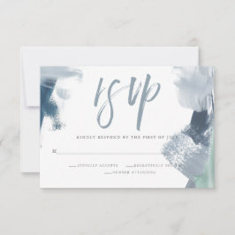 Chic Dusty Blue Painted Strokes Meal Choice RSVP Karte