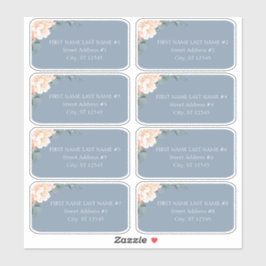 Chic Dusty Blue Peach Floral Wedding Guest Address Aufkleber