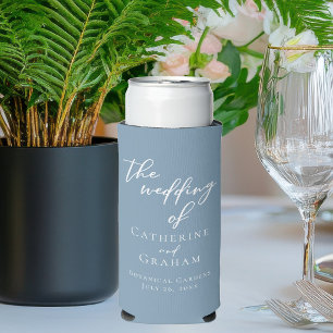 Chic Dusty Blue Personalisierte Strandhochzeit Selters Dosenkühler
