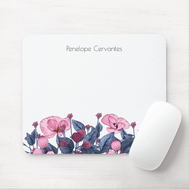 Chic Dusty Blue Pink Wilde Blume Mousepad (Mit Mouse)