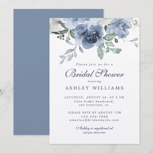 Chic Dusty Blue Rose Navy Blue Brautparty Einladung