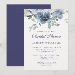 Chic Dusty Blue Rose Navy Blue Brautparty Einladung