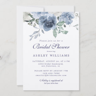Chic Dusty Blue Rose Navy Blue White Brautparty Einladung