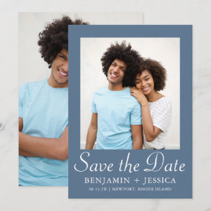 Chic Dusty Blue Schriftzug Foto Hochzeit Save the