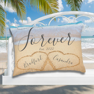 Chic Dusty Blue Strand Paare Herzen Sand Dekokissen