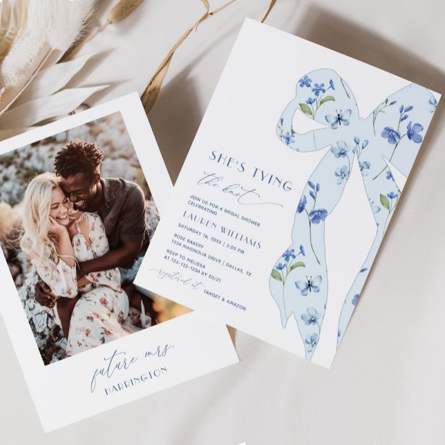 Chic Dusty Blue The Knot Foto Brautparty Einladung (Von Creator hochgeladen)