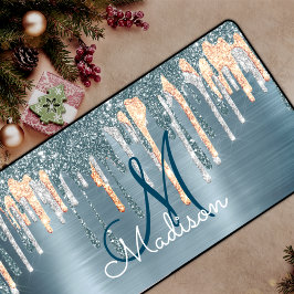 Chic dusty Blue Tropf Monogramm Schreibtischunterlage