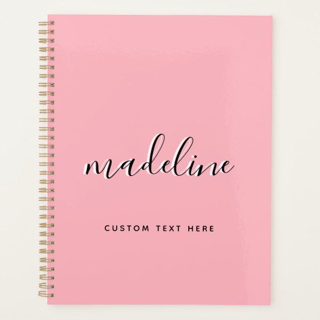 Chic Dusty Blush Pink mit schwarzem kalligrafische Planer (Vorderseite)