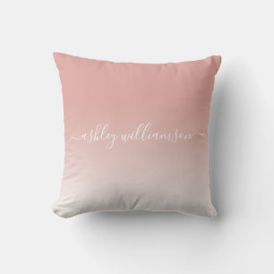 Chic Dusty Coral White Ombre Effect Monogram Name Kissen