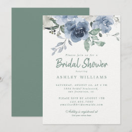 Chic Dusty Green Blue Rose Brautparty Einladung