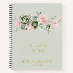 Chic Dusty Green Sage Florale Hochzeit Notizbuch