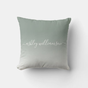 Chic Dusty Green White Ombre Effect Monogram Name Kissen
