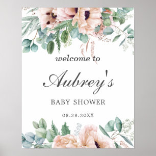 Chic Dusty Pink Blush Blues Baby Dusche Willkommen Poster