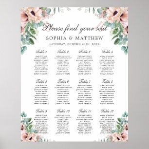 Chic Dusty Pink Blush Blues Hochzeitsdiagramm Poster