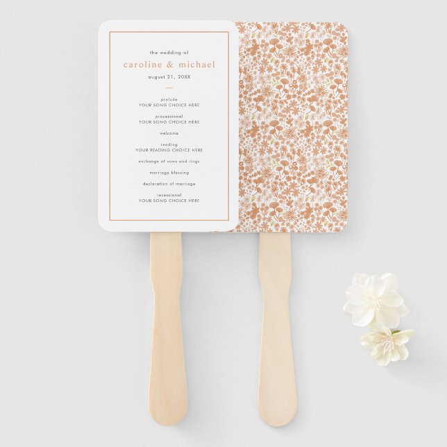 Chic Dusty Pink Ditzy Floral Hochzeitsprogramm Fächer (Vorne und Hinten)