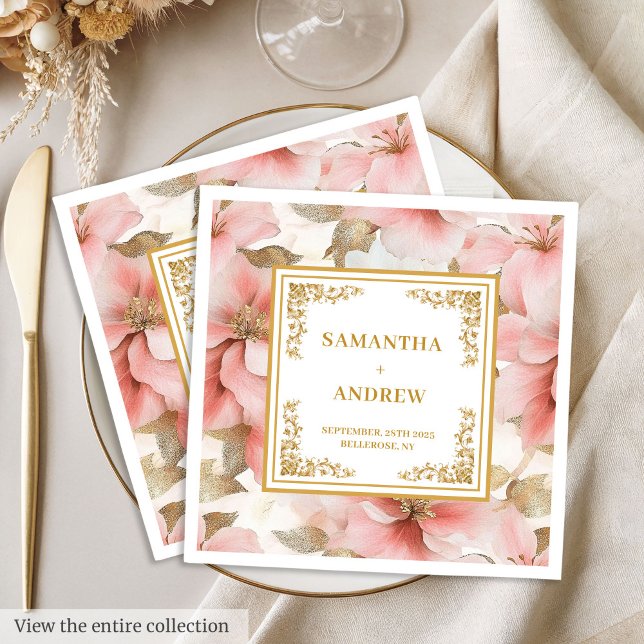 Chic dusty pink Elfenbein Blumenservietten Serviette (Chic dusty pink ivory floral paper napkins)