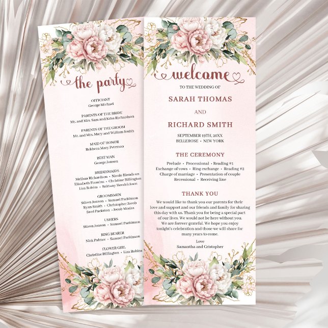 Chic Dusty Pink Florale Eukalyptus Hochzeitsprogra Programm (Chic Dusty Pink Floral Eucalyptus Wedding Program)