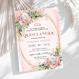 Chic Dusty Pink Flowers Eucalyptus 15th Birthday Einladung