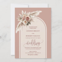 Chic Dusty Pink Pampas Rose Hochzeit Einladung