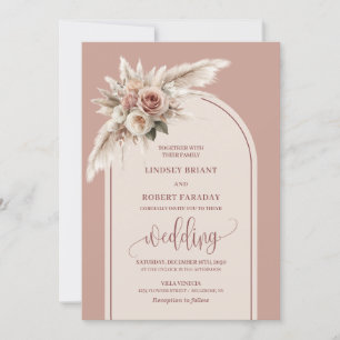 Chic Dusty Pink Pampas Rose Hochzeit Einladung
