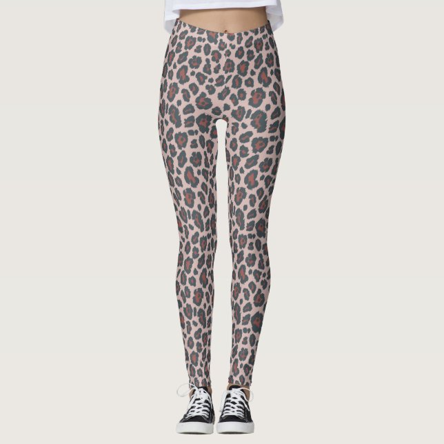 Chic Dusty Rosa Leopard Druckmuster Leggings (Vorderseite)