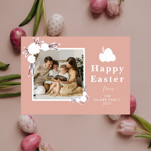 Chic Dusty Rose Florales Easter-Andenkenfoto Feiertagskarte