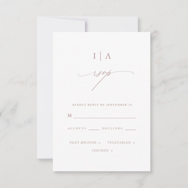Chic Dusty Rose Monogram Wedding Rsvp (Vorderseite)