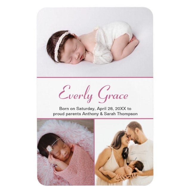 Chic Dusty Rose Pink Script Name Baby Girl Fotos Magnet (Vertikal)