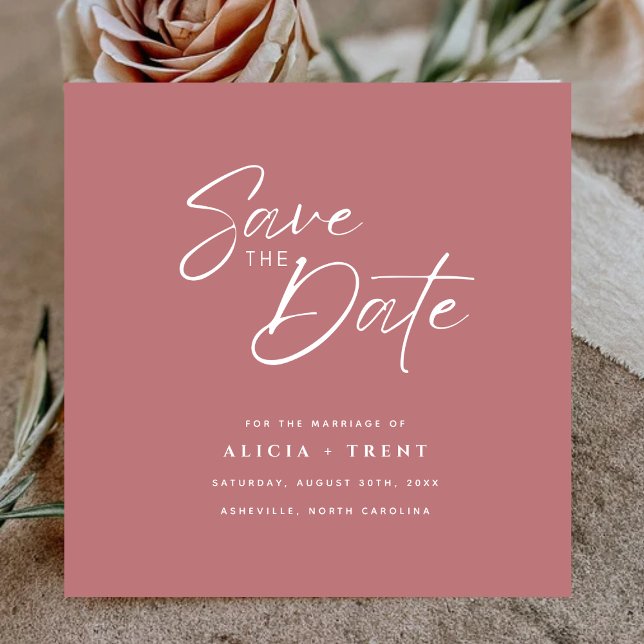 Chic Dusty Rose & White Kalligrafie Save-the-Date- Einladung (Von Creator hochgeladen)