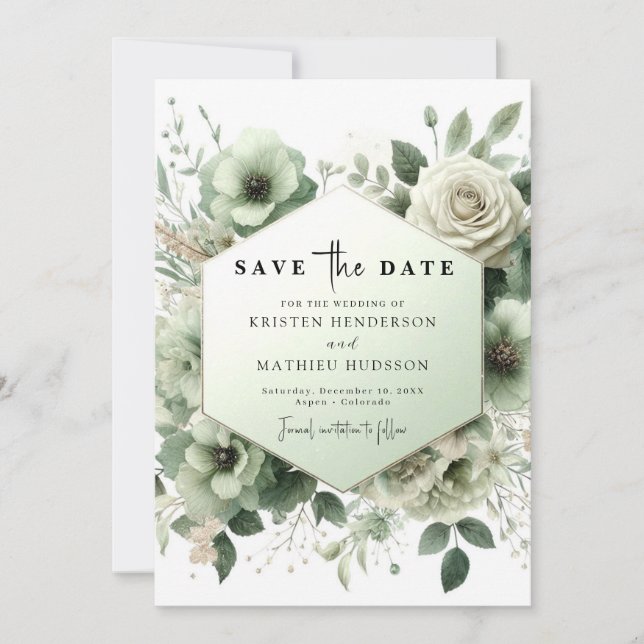 Chic Editable Botanical Sage Green Wedding Save The Date (Vorderseite)