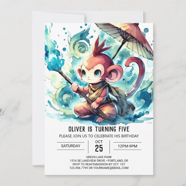 Chic Editable Monkey Birthday Einladung (Vorderseite)