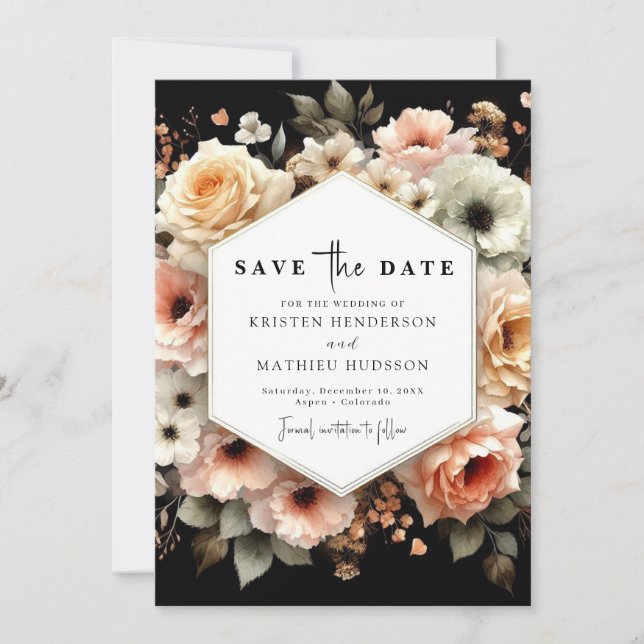 Chic Editable Peach Wedding Save The Date (Vorderseite)