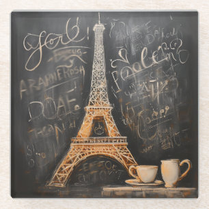 Chic Eiffel Tower Cafe Kaffeekarte Paris Glasuntersetzer